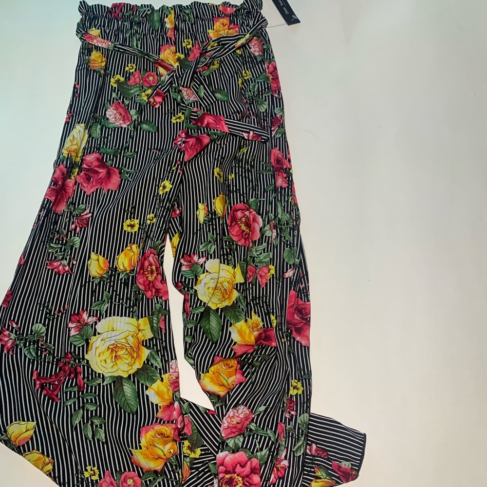 Stripped floral flowy pants pantalones floreados